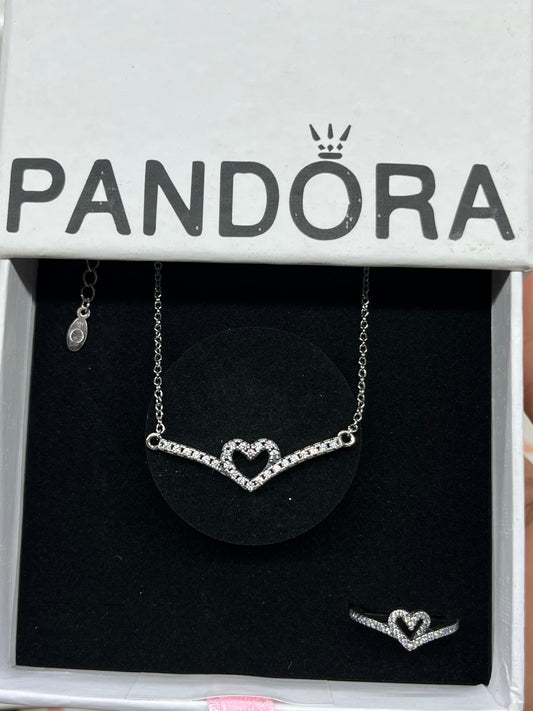 Pandora SET Sparkling Wishbone Heart Collier