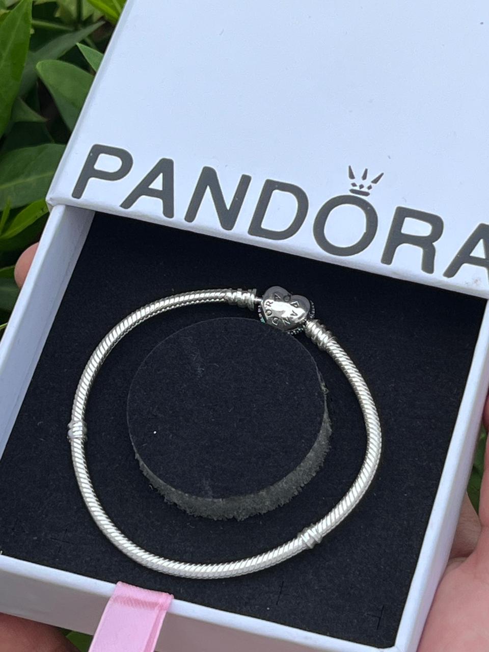 Pandora Moments Heart Clasp double face Snake Chain Bracelet in Sterling Silver-925✨