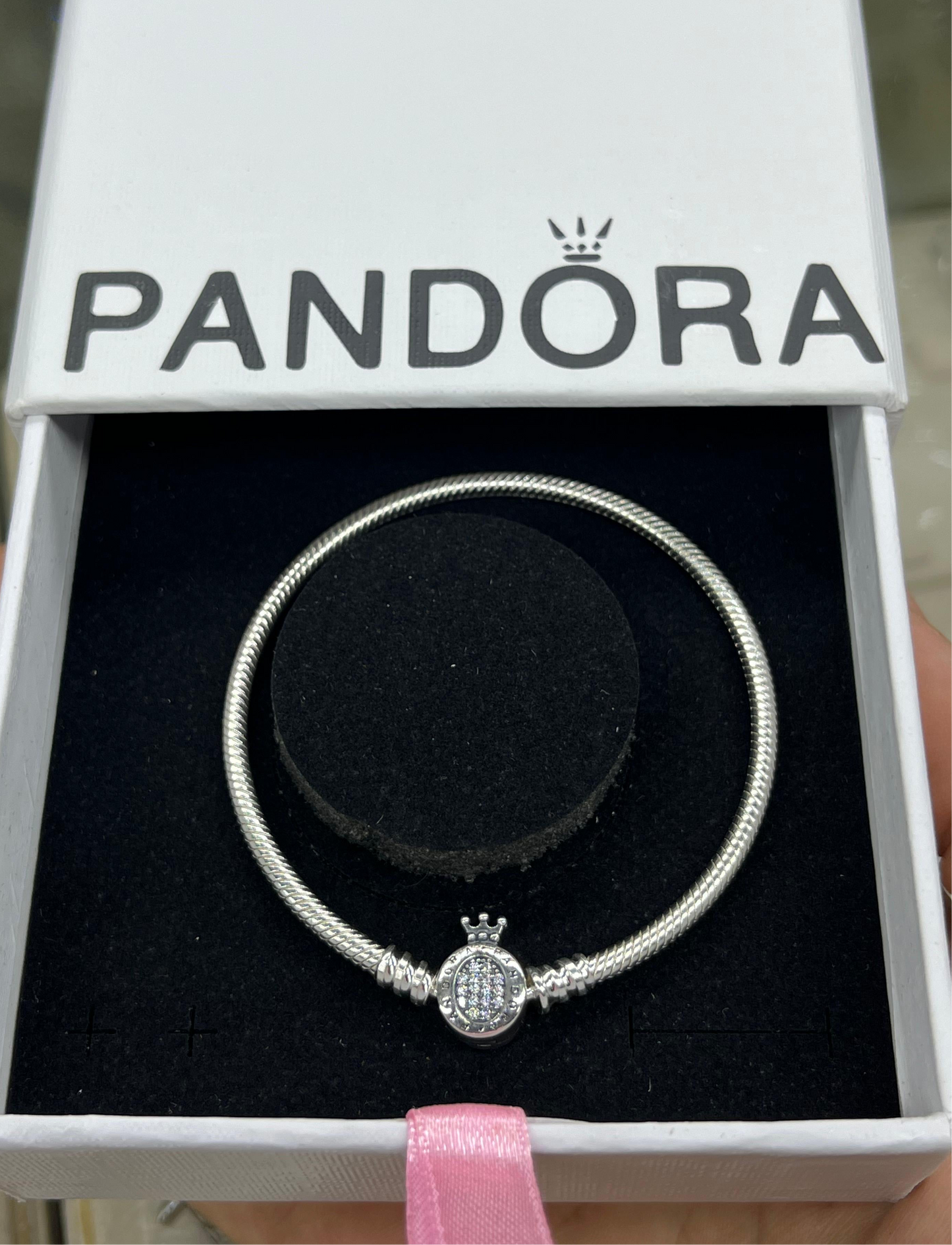 Original Pandora sparkling Crown clasp Snake Chain Bracelet