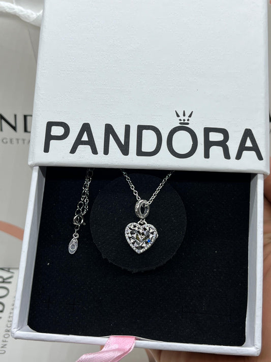 Pandora sparkling Heart Necklace Sterling silver -925