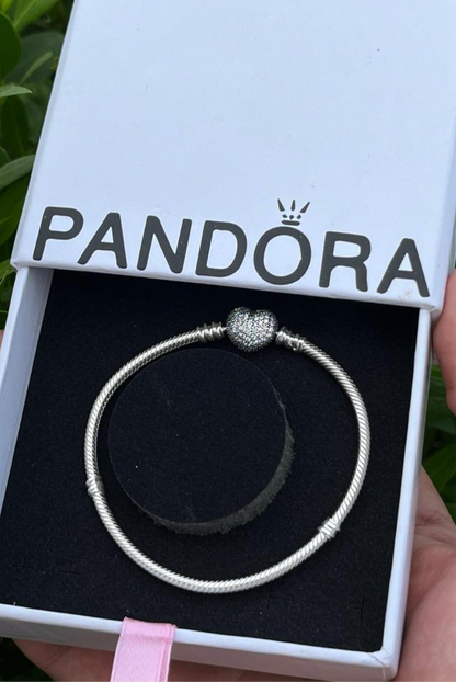 Pandora Moments Heart Clasp double face Snake Chain Bracelet in Sterling Silver-925✨