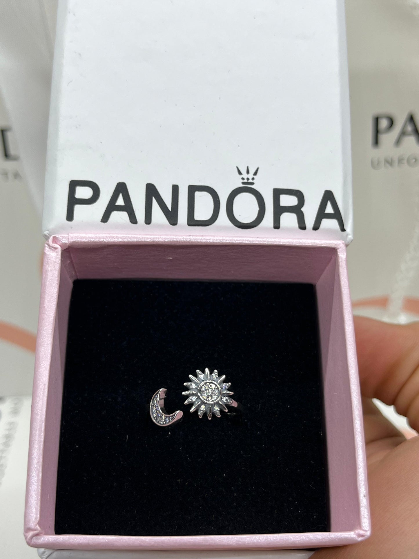 Original Pandora Sparkling Sun & Crescent Moon Open Ring