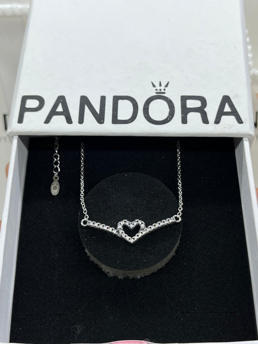 Pandora Sparkling Wishbone Heart Collier Necklace