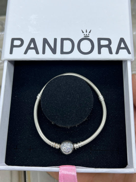 Original Pandora sparkling Heart Round Snake Chain Bracelet