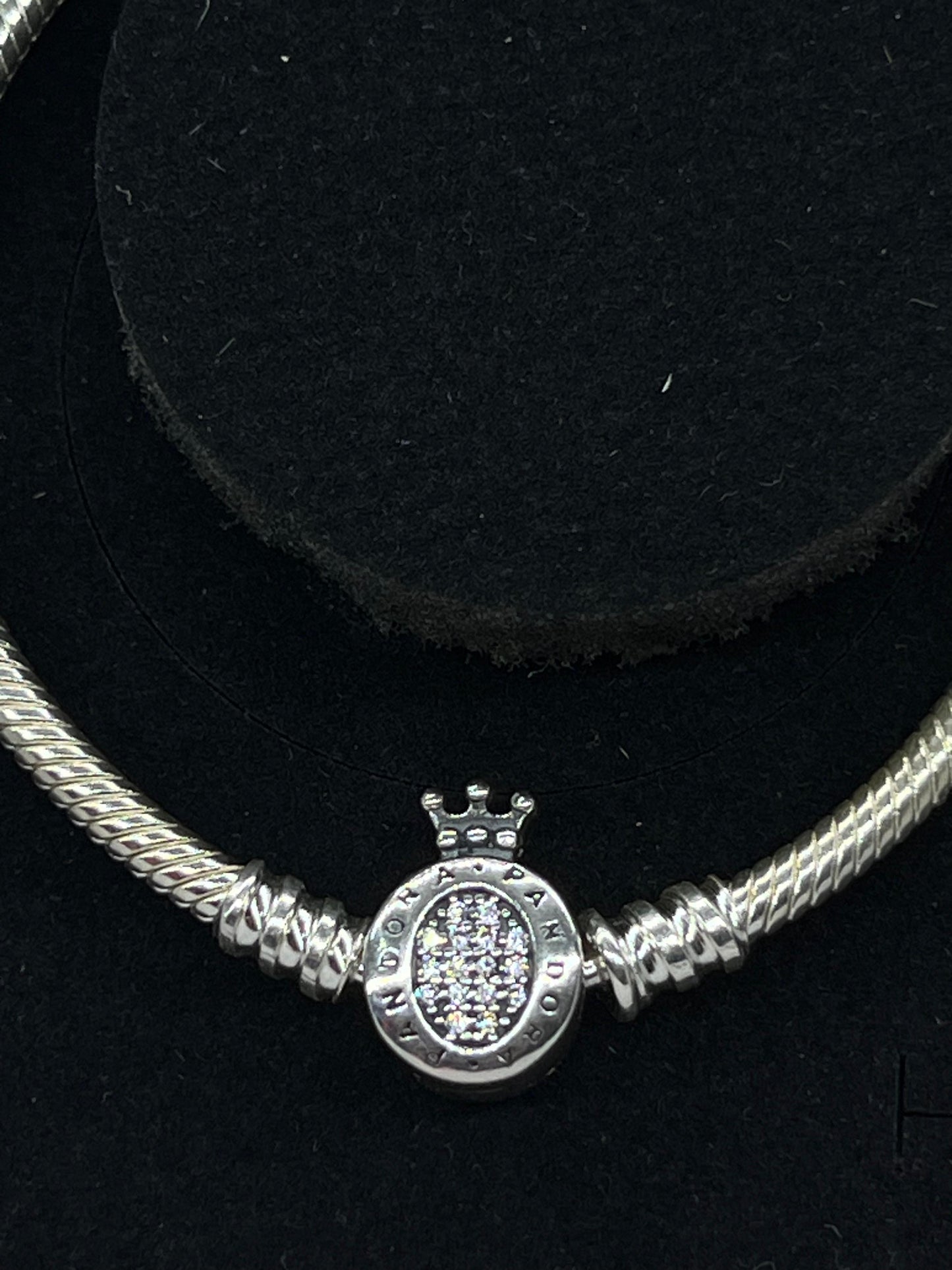 Original Pandora sparkling Crown clasp Snake Chain Bracelet