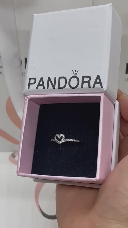 Original pandora Sparkling Wishbone Heart Ring